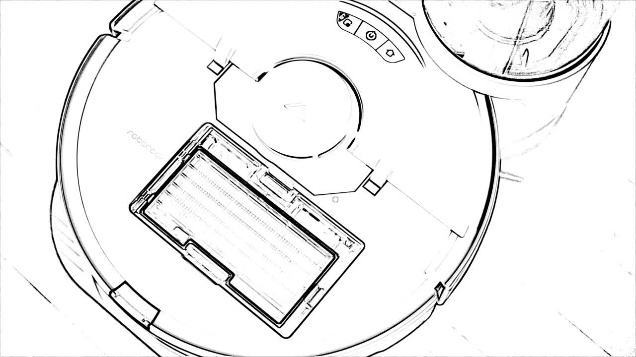 Robot vacuum cleaner black and white doodle art