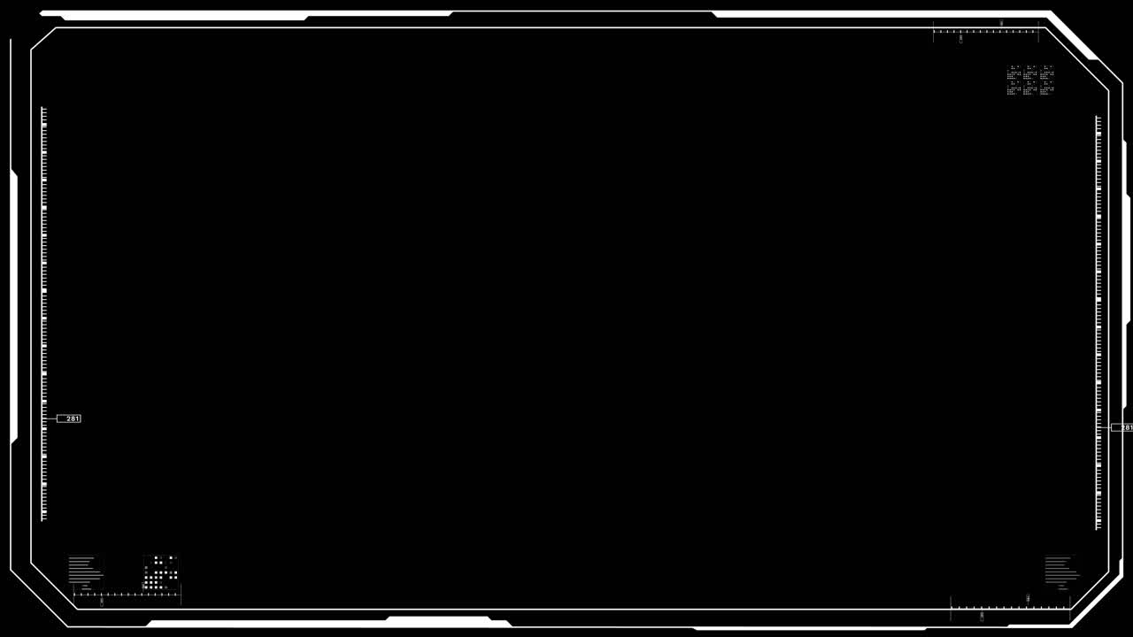 Hightech digital interface frame featuring white minimal lines grid markers for video overlays