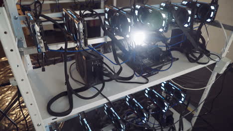 installation of cryptocurrency mining using graphic cards. concept of mining. electronic virtual money