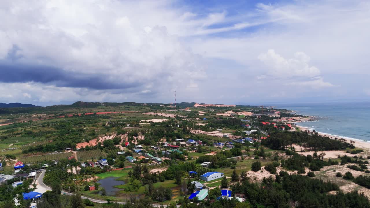 Aerial View Jib of the Town Near the Coast in Binh Thuan (Vietnam) During the Rainy Season