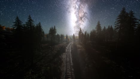 la vía láctea por encima del ferrocarril y el bosque