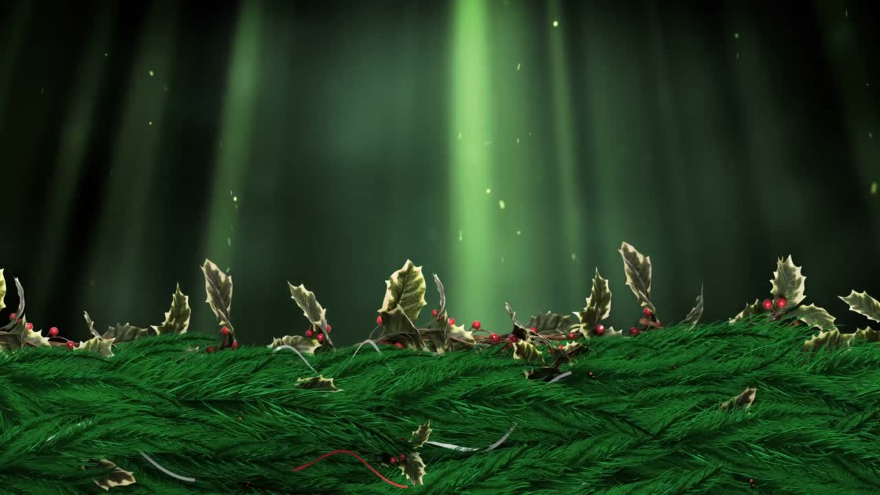 corona de acebo de navidad con corrientes de partículas de luz