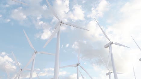 Windmills against cloudy blue sky. 3D animation loop