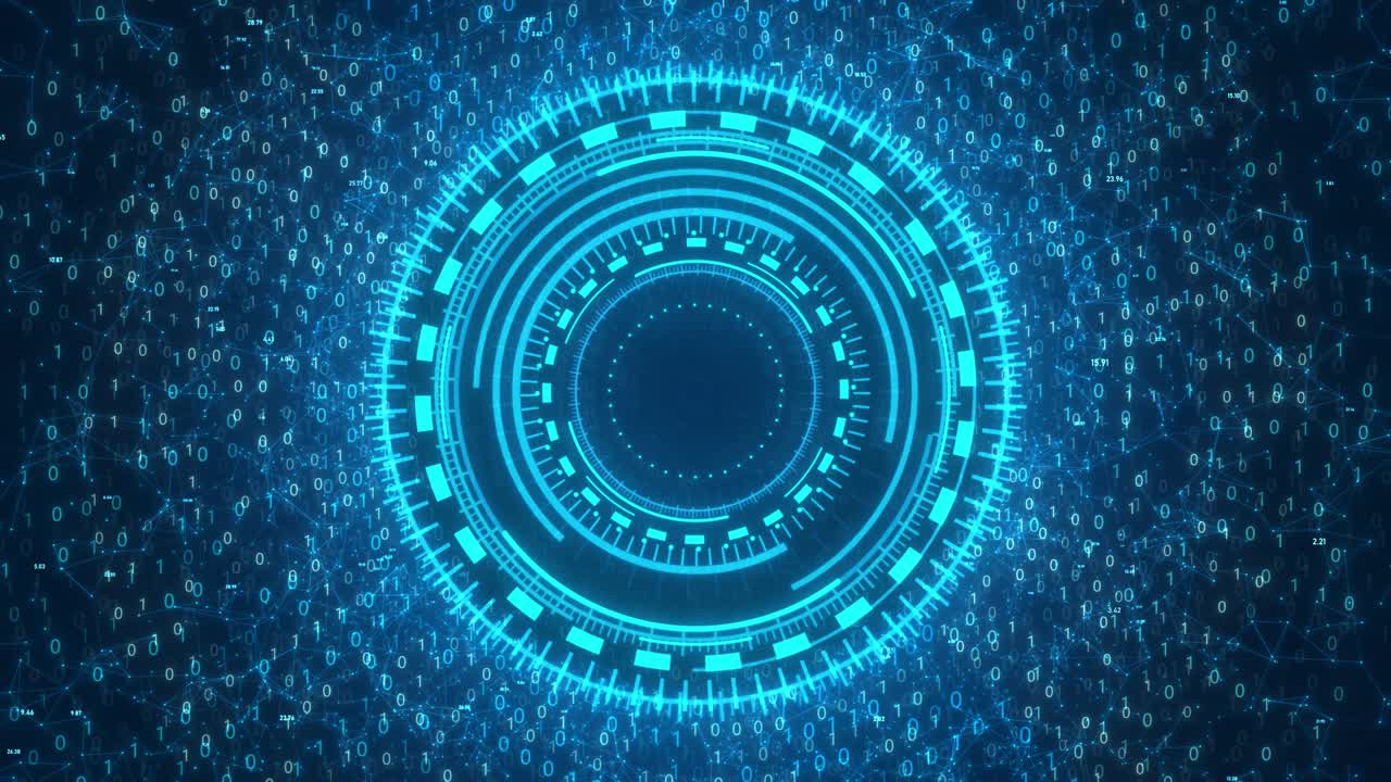 Futuristic HUD with Rotating Binary Numbers and AI Technology for Big Data and Machine Learning