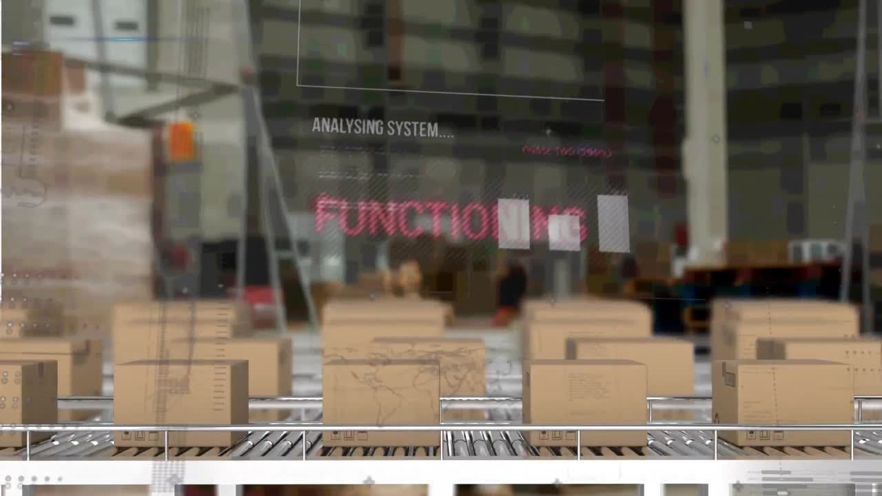 상자를 가진 컨베이어 벨트 위에서 통계 처리의 애니메이션