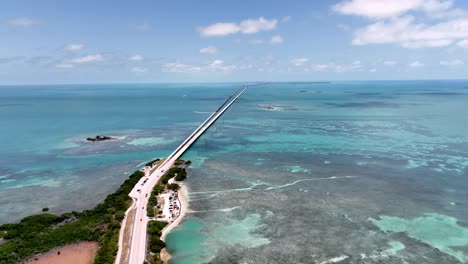 high aerial over the seven mile bridge in the florida keys