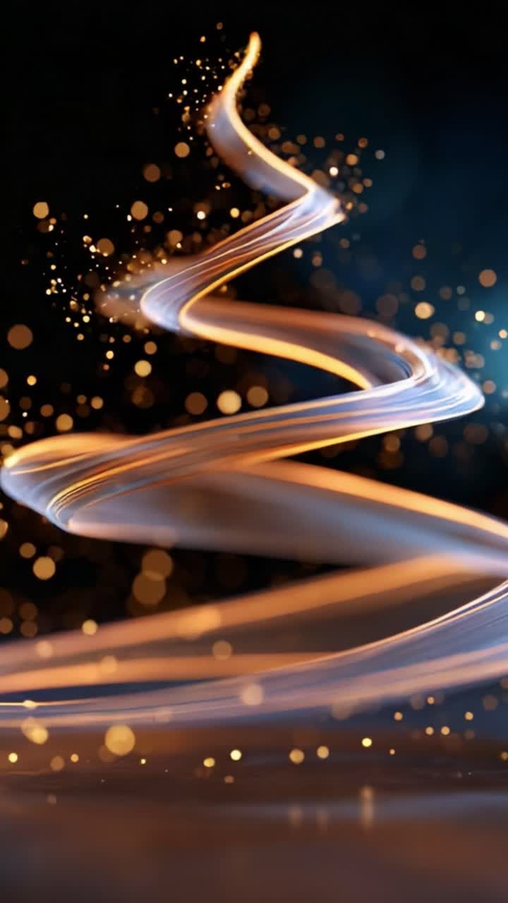 Rastros de luz cativantes criam um turbilhão encantador de faíscas douradas contra um plano de fundo azul escuro, evocando uma sensação de admiração e magia em uma dança visual hipnotizante de movimento e cor.