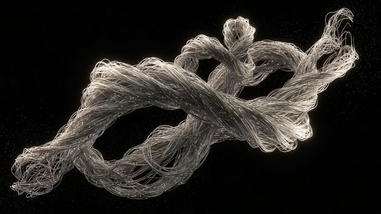 A mesmerizing visual of illuminated intertwined strands, showcasing intricate patterns and luminous designs against a dark backdrop, creating a captivating abstract image