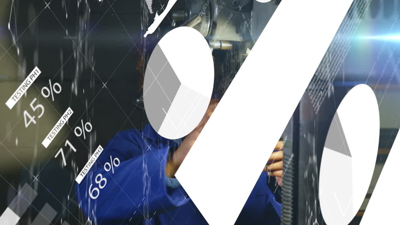 Animasjon av finansdata over en mannlig laboratoriearbeider