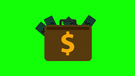 Briefcase-with-money-icon-loop-animation,-business-or-finance-concept,-alpha-channel,-transparent-background,-ProRes-444