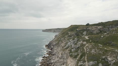 Aerial-view-of-the-coast-line-of-the-island-of-Portland,-in-Dorset-UK