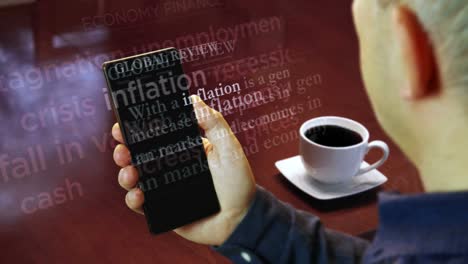 news titles on smartphone screen in hand with inflation