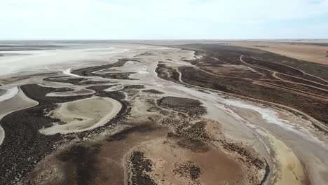 aerial footage of tyrell creek where it enters lake tyrell in north-west victoria, may 2021.