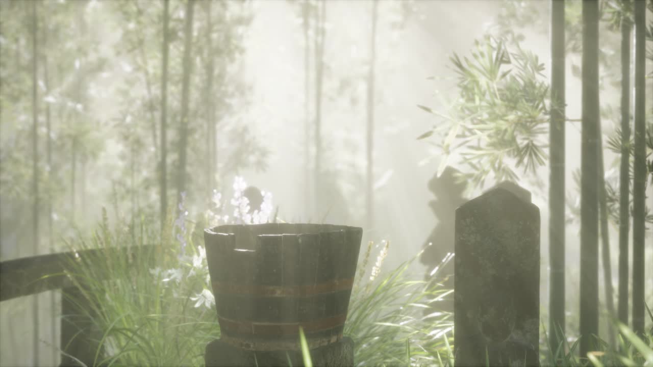 일본 대나무 숲 과 녹색 초원 잔디 와 자연 빛