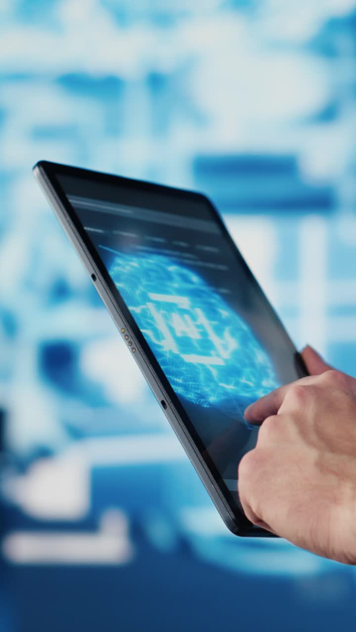 Vertical Video Professional IT engineer uses modern digital AI neural networks