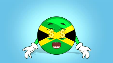 cartoon icon flag jamaica face animation  dollar eyes with alpha matte