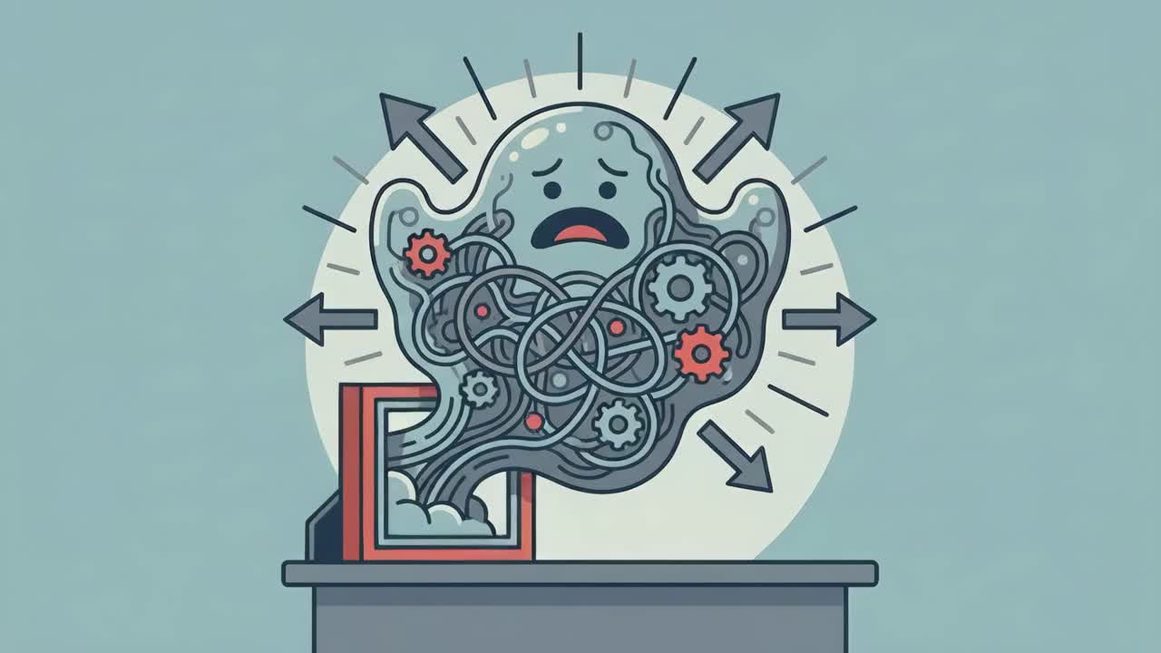 A Cartoon Monster Overwhelmed by Mechanical Problems