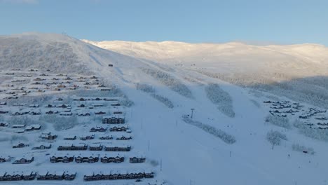 aerial view over myrkdalen ski resort, expensive leisure homes, western norway