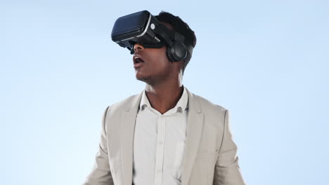 happy black man, business or virtual reality