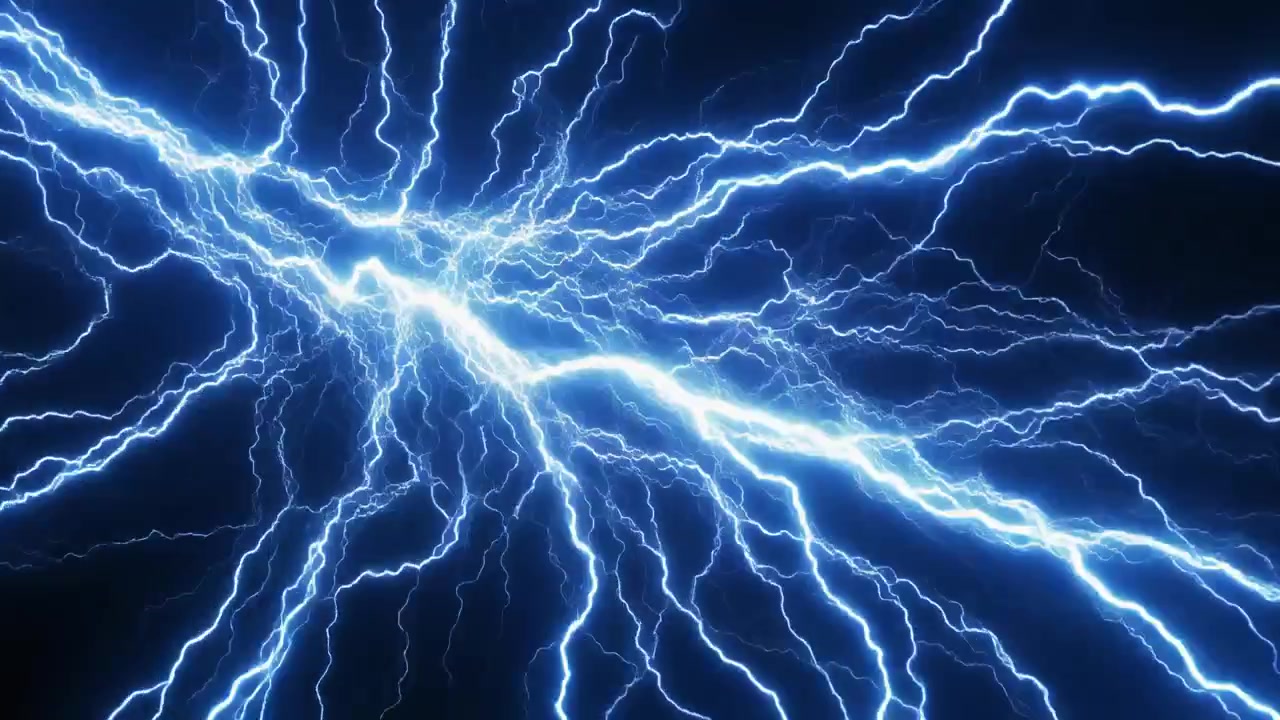 Intense Blue Electric Lightning Bolts Against Dark Background