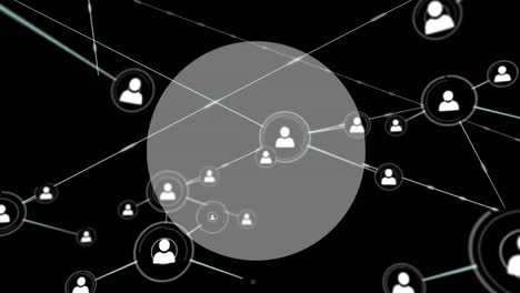 Digital-animation-of-network-of-profile-icons-over-round-banner-with-copy-space-on-black-background