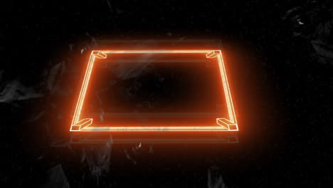 glowing neon rectangle animation over dark background with abstract shapes
