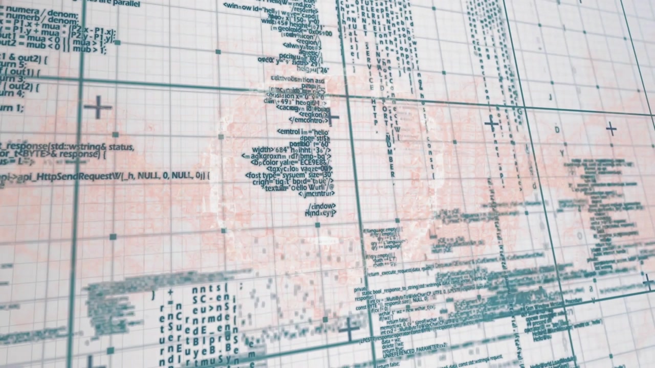 Scrolling Programming Code and Data on a Digital Grid Background