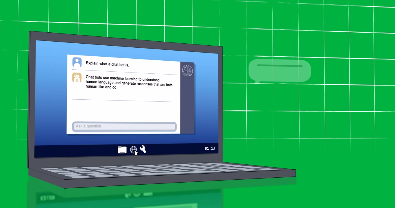 Animation of laptop with ai chat over transparent background