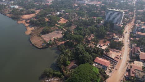 gurupura river in mangalore city is encircled by buildings and apartments