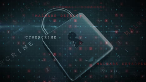 animación del candado de seguridad sobre el procesamiento de datos en fondo oscuro