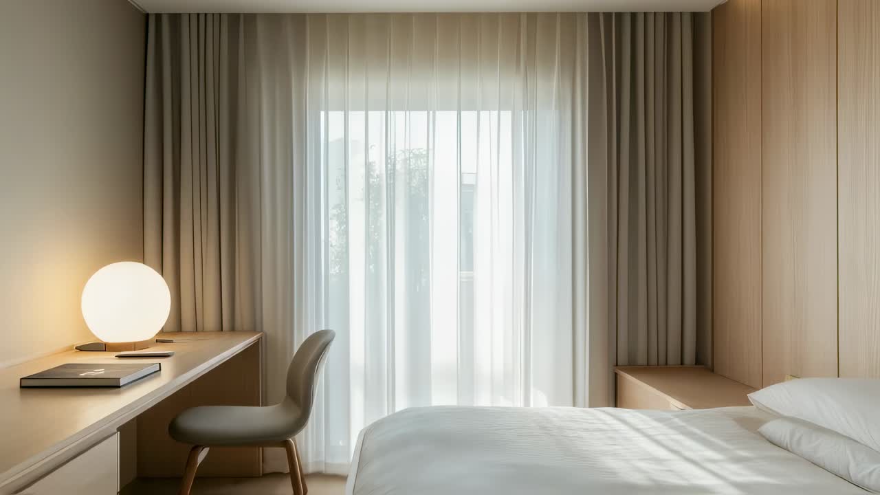 자연빛을 가진 현대적인 미니멀리즘 침실