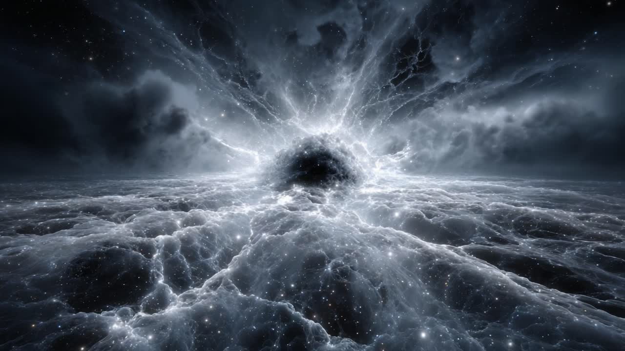 An awe-inspiring cosmic explosion illustrates the powerful forces of the universe as they intertwine with clouds of energy and stars, revealing the beauty of deep space