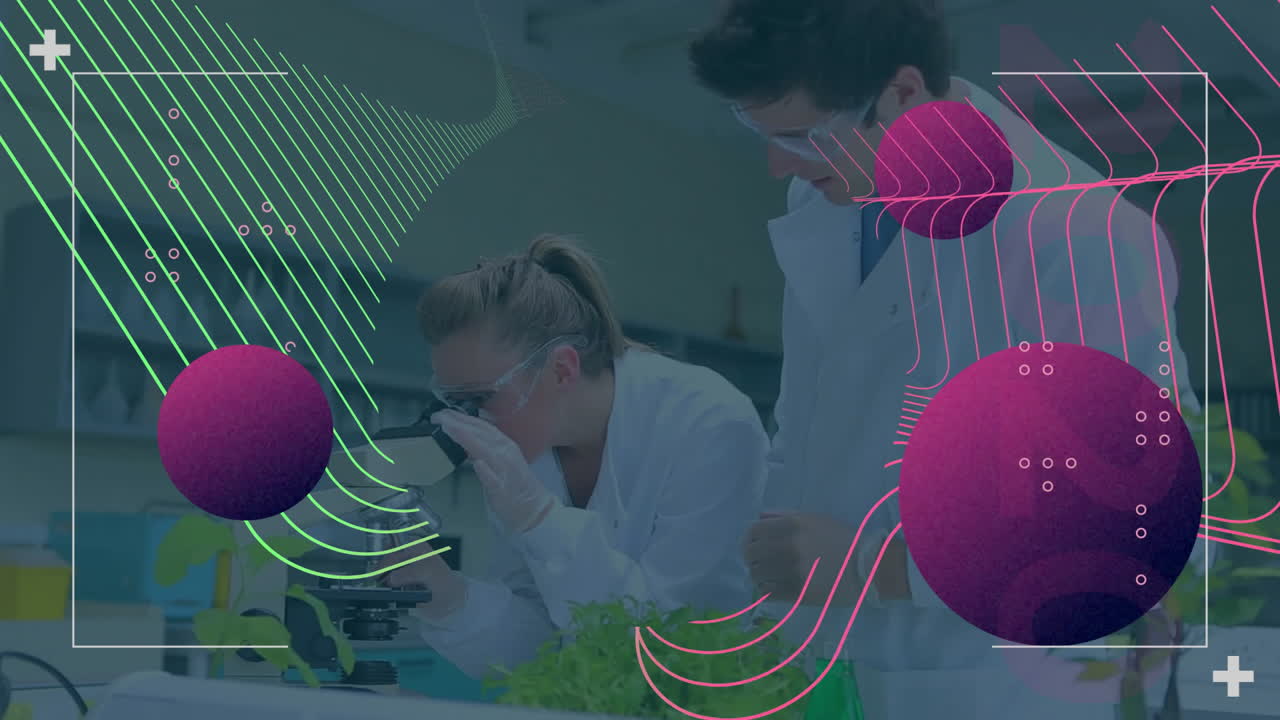 animación del procesamiento de datos científicos sobre diversos científicos en el laboratorio