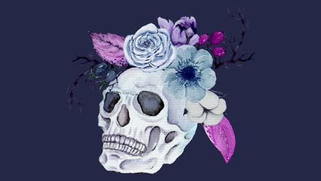 animación de halloween con cráneo de acuarela, flores, decoración ornamental en estilo boho vintage. animación de bucle sin costuras.