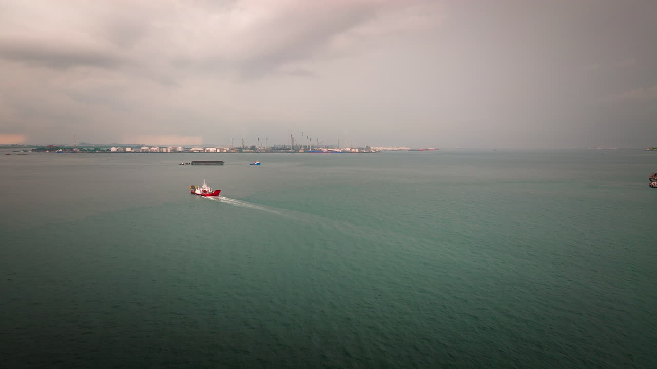 Singapore Industrial and Commercial Port, Asia. Aerial forward and copy space