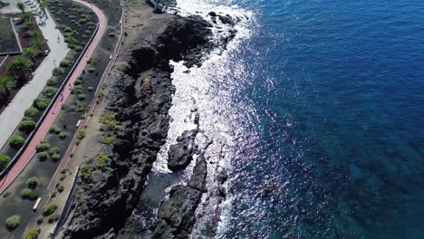 aerial coastline costa adeje tenerife volcanic island in canary islands, spain