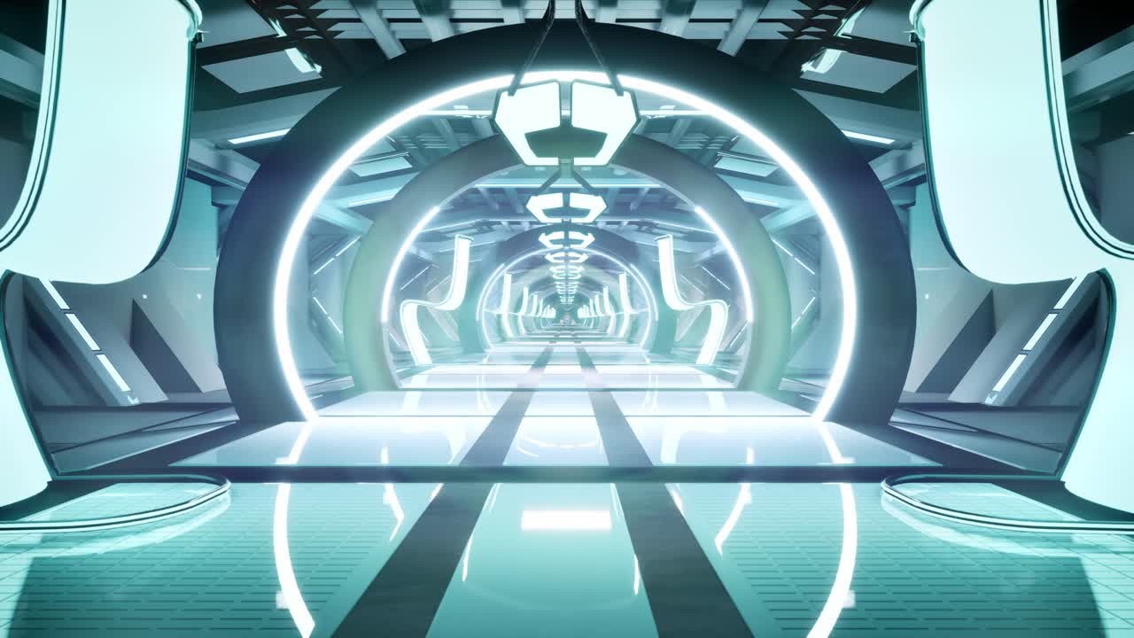 Corridoio futuristico illuminato in una struttura moderna