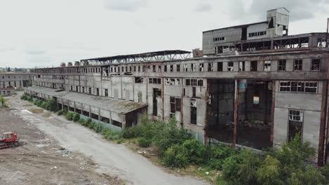 abandoned ruined industrial factory building, ruins and demolition concept. aerial view