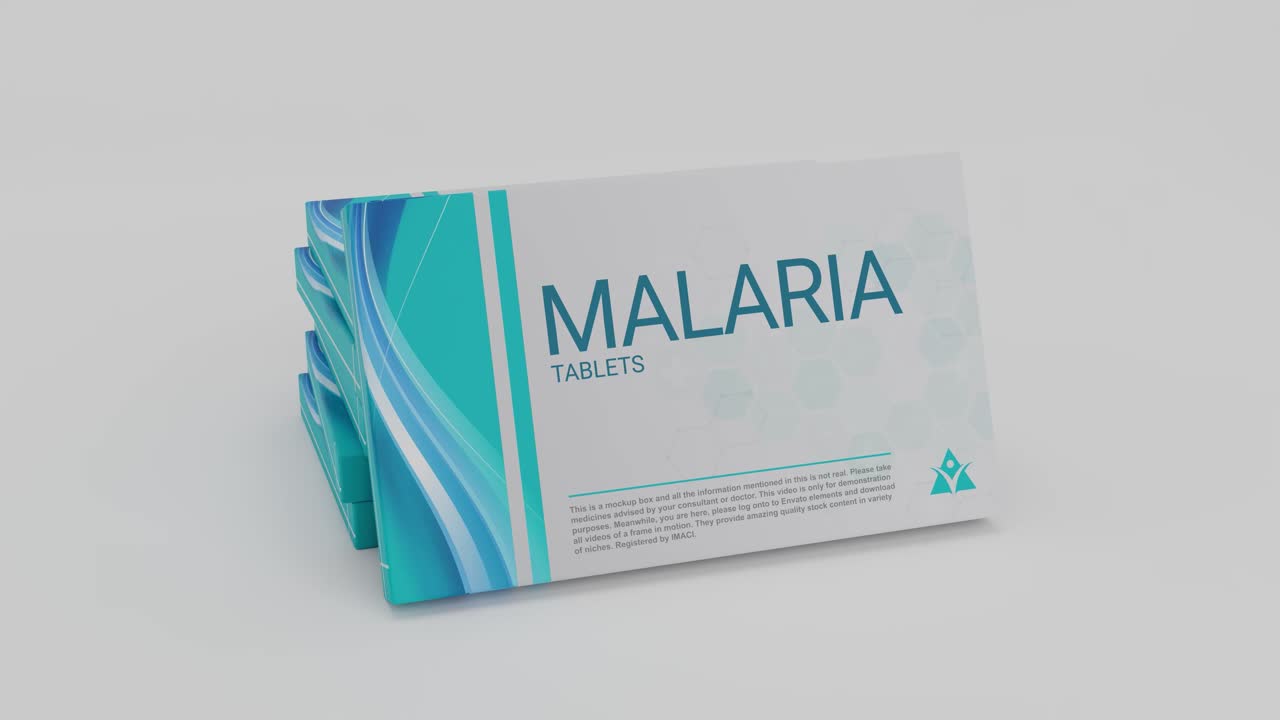 pastillas de malaria en una caja de medicamentos