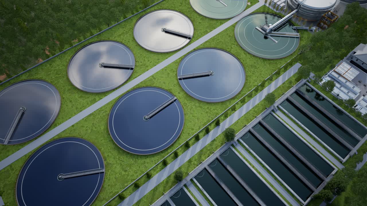 Aerial View of a Modern Wastewater Treatment Plant
