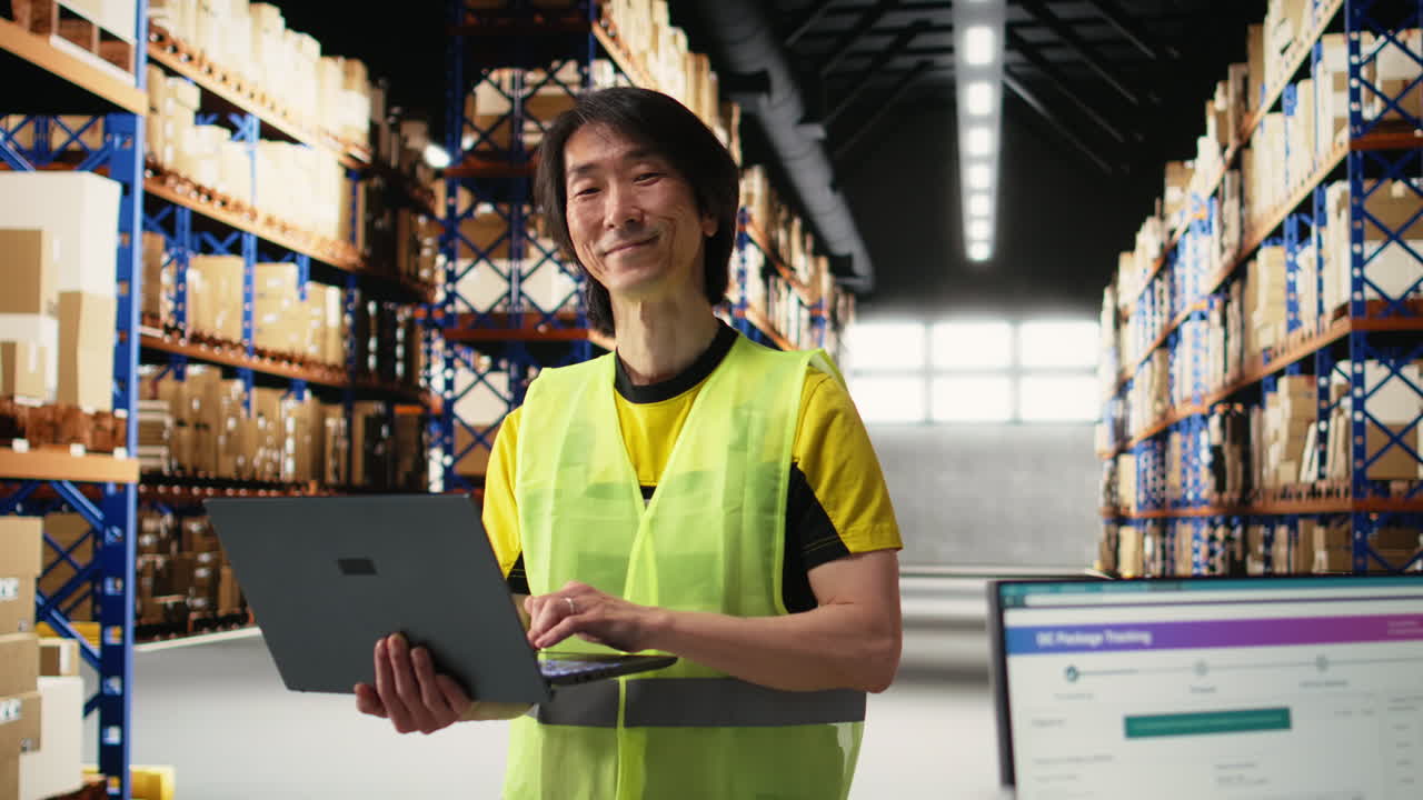 Vertical Video Asian industrial employee organizes goods and processes online shopping orders