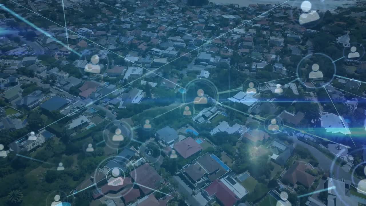 iconos de perfil y una vista de la ciudad