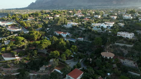 Oceanfront-Hotels-And-Town-In-Terrasini-During-Summer-In-Palermo,-Sicily,-Italy