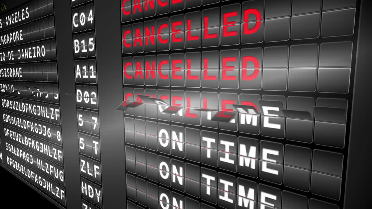 Departures board for turning to cancelled