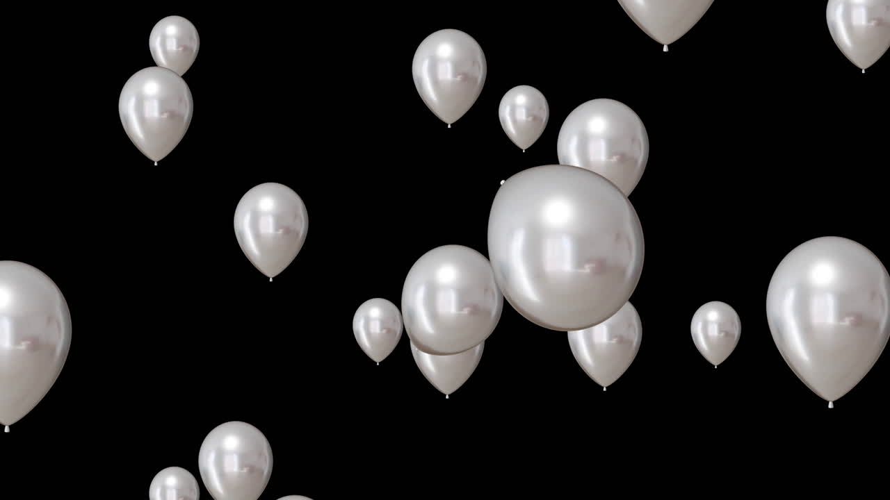 Animation von silbernen Ballons auf schwarzem Hintergrund