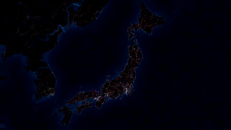 map of japan. night view from space.