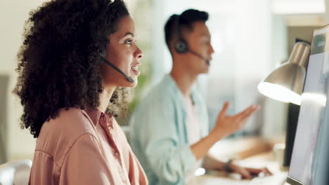 Call-center,-black-woman-and-communication