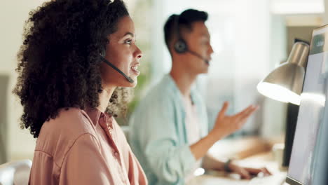 call center, black woman and communication