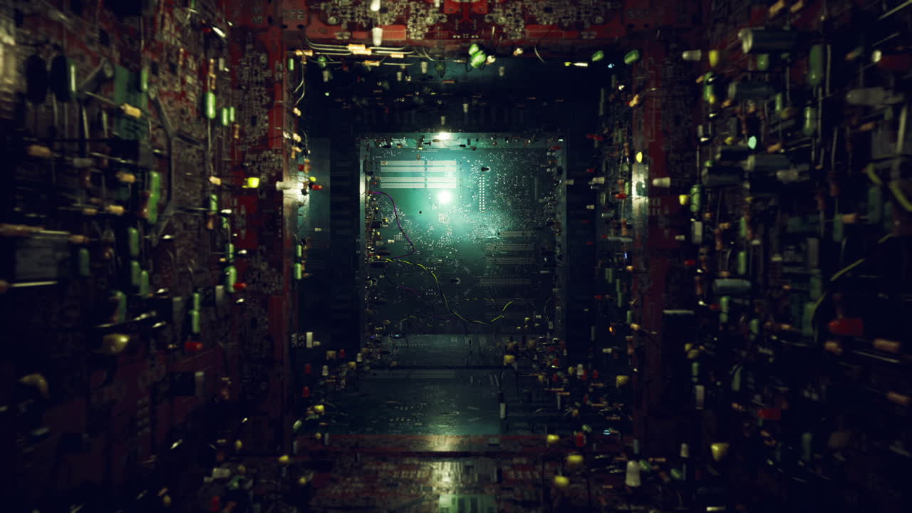 Lonely amber corridor dim corridor bathed in warm amber glow