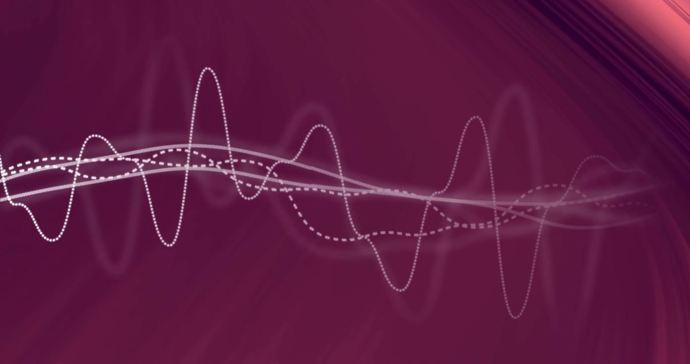 Vertical video: Audio driving waves rightward, dotted trace pulsing for music on maroon backdrop